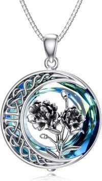 wholesale TOUPOP Birth Flower Necklace Floral Pendant Necklaces Dainty Moon Flower Jewelry S925 Sterling Silver With Blue Crystal Birthday Gifts For Women (a-09-september-peony) -undefined