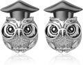 wholesale 925 Sterling Silver Owl Graduation Cap Stud Earrings Gift for Her-0-0