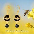 wholesale 925 Sterling Silver Black Onyx Honeybee Drop Dangle Earrings for Women Girls  4cm Long-0-2