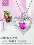 wholesale 925 Sterling Silver 12 Birthstone Double Heart Rose Necklace for Her-0-2