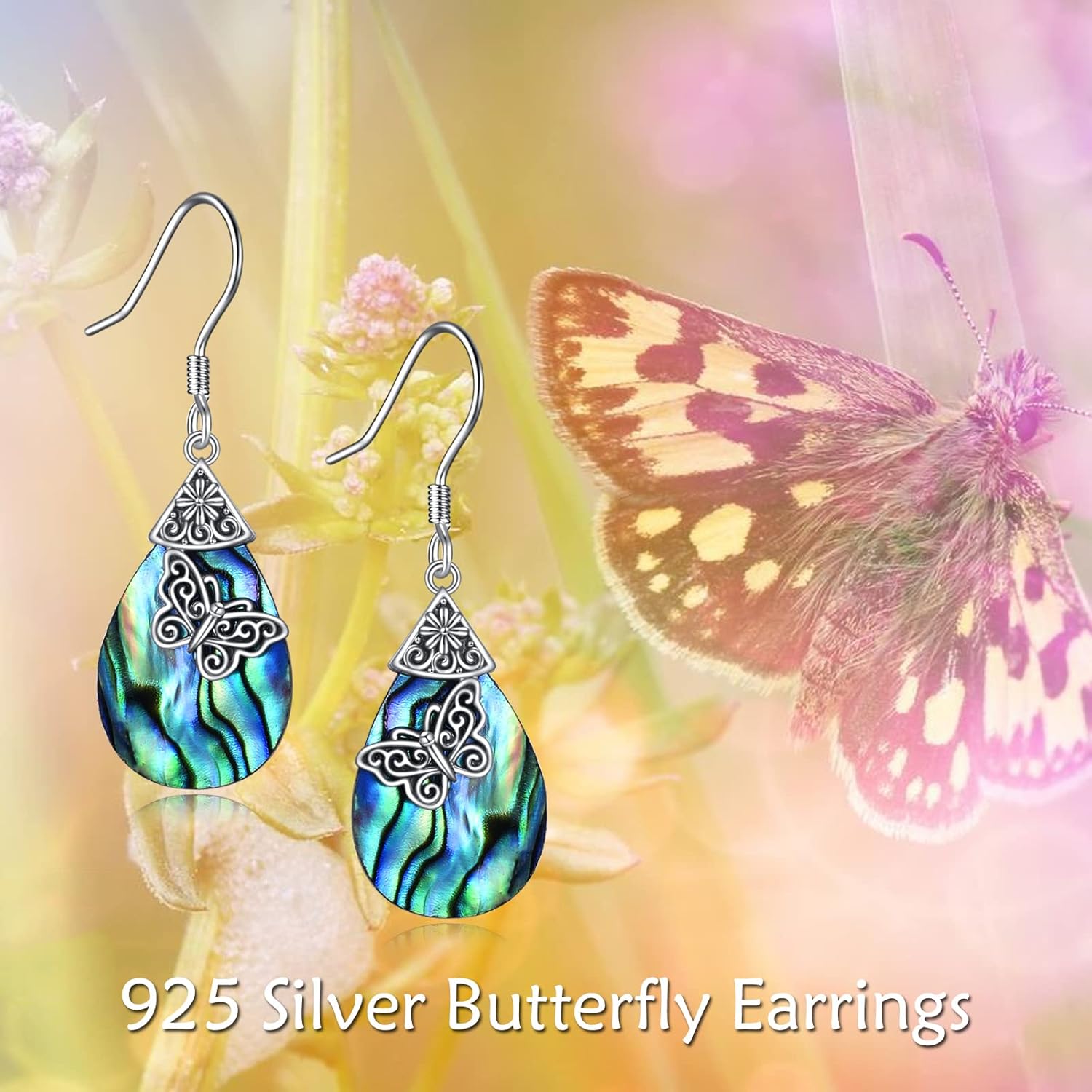 wholesale 925 Sterling Silver Teardrop Abalone Butterfly Tree of Life Dangle Earrings for Women-0-1