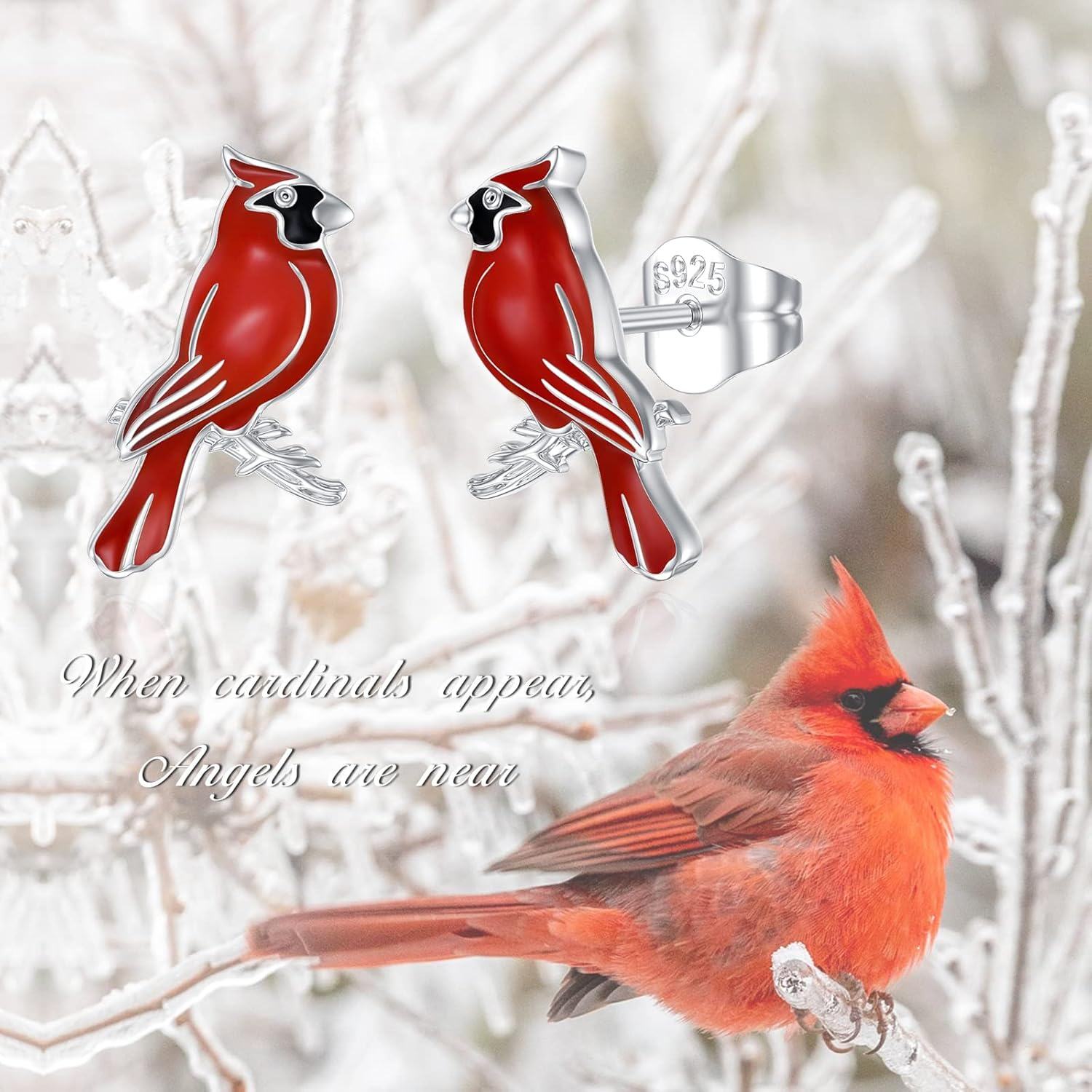 Sterling Silver Red Cardinal Blue Jay Bluebird Stud Earrings Our Love Never Dies -0-5