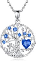 wholesale 925 Sterling Silver Cat and Blue Sapphire Tree of Life Pendant Necklace for Women-0-0