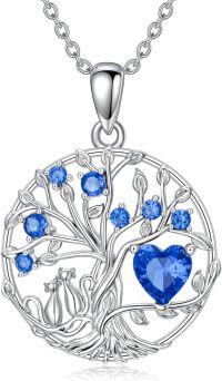 wholesale 925 Sterling Silver Cat and Blue Sapphire Tree of Life Pendant Necklace for Women-02 Sapphire -Tree of Life