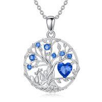 wholesale 925 Sterling Silver Tree Of Life Pendant With Blue Sapphire And Heart-02 Sapphire -Tree of Life