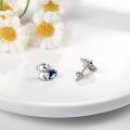 wholesale 925 Sterling Silver Elephant Heart Stud Earrings with Blue Crystal Accents-0-3