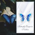 wholesale 925 Sterling Silver Blue Enamel Double Butterfly Pendant Necklace With Cubic Zirconia-0-4