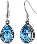 wholesale 925 Sterling Silver Multicolor Gemstone Simulated Birthstone Teardrop Dangle Earrings-0-0