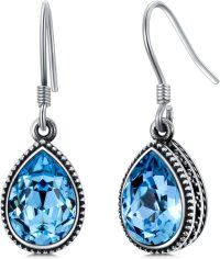 wholesale 925 Sterling Silver Multicolor Gemstone Simulated Birthstone Teardrop Dangle Earrings-December Birthstone