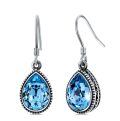 wholesale 925 Sterling Silver Oxidized Blue Swarovski Crystal Pear Cut Drop Earrings-0-0