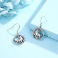 wholesale 925 Sterling Silver Oxidized Tiger Zodiac Circle Drop Earrings-0-3