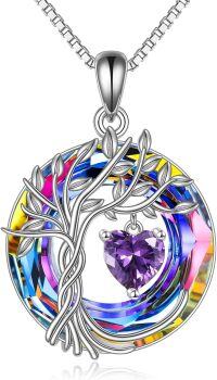 wholesale Sterling Silver Crystal Tree of Life Necklace for Women Birthstone Pendant-02-Feb-Amethyst