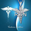 wholesale 925 Sterling Silver Caduceus Angel Wings RN Crystal Pendant Necklace-0-2