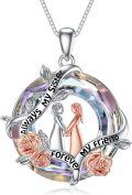 wholesale 925 Sterling Silver Round Crystal Rose Flower Sister's Forever Pendant Necklace-0-0