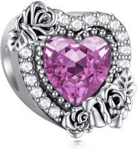 wholesale 925 Sterling Silver Rose Birthstone Charms Heart Pendant Bracelet for Women-10-October-Strong