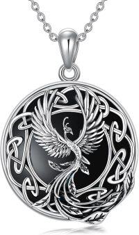 wholesale Sterling Silver Celtic Phoenix Pendant Necklace Valentine s Day Gifts for Her-Black Onyx Phoenix Necklace