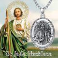 wholesale Sterling Silver Saint Medal Oval Necklace for Men Women Religious Jewelry-0-4