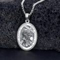 wholesale Sterling Silver Saint Medal Oval Necklace for Men Women Religious Jewelry-0-11