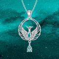 wholesale 925 Sterling Silver Blue Topaz Phoenix Pendant Necklace - 0.9 Rebirth Symbol, 18+2 Chain, Gift for Women-0-1