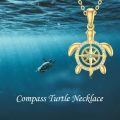 wholesale 14k Gold Sea Turtle Compass Pendant Necklace With Cubic Zirconia Blue Stone-0-2