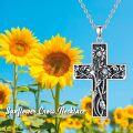 wholesale 925 Sterling Silver Cross with Sunflowers and Leaves Pendant Necklace for Women Girls-0-2