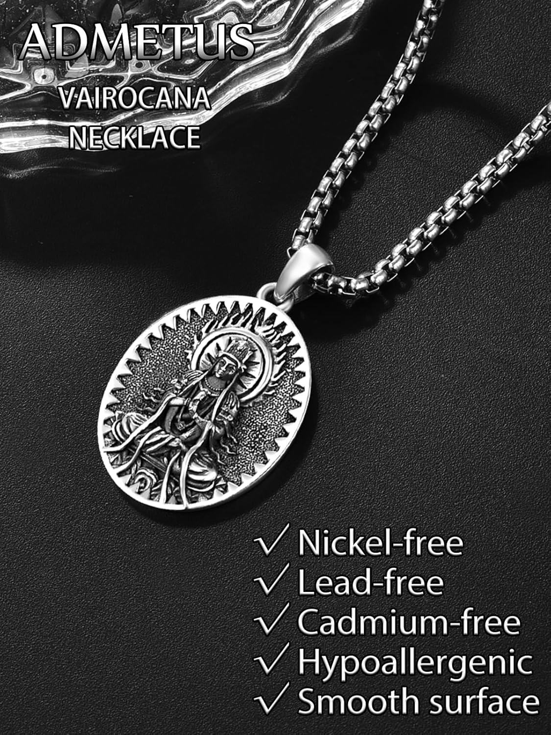 wholesale 925 Sterling Silver Zodiac Bodhisattva Amulet Pendant Necklace with Stainless Steel Chain Buddha Talisman Protection Jewelry for Men with 24+2 Round Chain-0-4