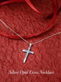 TOUPOP Sterling Silver Blue Opal Cross Pendant Necklace-0-3