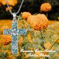 wholesale  Sterling Silver Turquoise Cross Necklace with Birth Flower Pendant -0-48