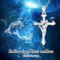 wholesale 925 Sterling Silver Aquarius Zodiac Star Sign Cross Pendant Necklace with Cubic Zirconia Stones and Chain 45cm/18 Length-0-2
