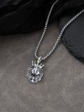 wholesale 925 Sterling Silver Crown Lion Head Pendant Necklace Oxidized Silver Mens Jewelry-0-5