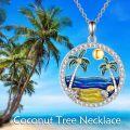 wholesale 925 Sterling Silver Beach Scene Pendant with Coconut Trees and Seashells Necklace for Women-0-4