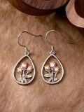 wholesale 925 Sterling Silver Rose Teardrop Drop Earrings with Pink Gold Plated Accents for Women-0-1