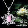 wholesale 925 Sterling Silver Rose Quartz Lotus Flower Pendant Necklace for Women Men, 24x27.6mm, 18+2 Chain, Gift Box-0-2