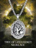 wholesale 925 Sterling Silver Tree of Life Oval Lockets with Chain - Photo Frame Pendants Necklaces Gift for Her-0-1