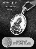 wholesale 925 Sterling Silver Oval St Vincent Protectus Pendant Necklace w/ Cross & 24+2 Extender Chain-0-3