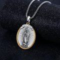 wholesale 925 Sterling Silver Virgin Mary Pendant Necklace with Hail Mary Inscription - Religious Gift for Men and Boys-0-2