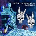 wholesale 925 Sterling Silver Gothic Rocker Skull Skeleton Hand Stud Earrings Halloween Punk Gift for Her-0-5