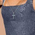 wholesale 925 Sterling Silver & Turquoise Angel Feather Cross Necklace with Heart Stone, 18 Adjustable Chain-0-4