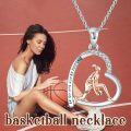 wholesale 925 Sterling Silver Basketball Player Heart Pendant Necklace for Women Girls Sport Lover Gifts-0-3