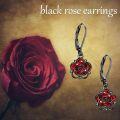 wholesale 925 Sterling Silver Black Rose/Dance Earrings with Red Crystal Flower/Ballerina Dangle Jewelry for Women-0-4