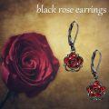 wholesale 925 Sterling Silver Black Rose/Dance Earrings with Red Crystal Flower/Ballerina Dangle Jewelry for Women-0-4
