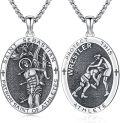 wholesale 925 Sterling Silver Oval St. Sebastian Wrestling Athlete Medal Pendant Necklace for Men-0-0