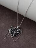 wholesale 925 Sterling Silver Heart with Bat Wings and Crystal Accents Necklace-0-4