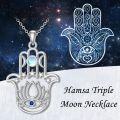 wholesale 925 Sterling Silver Metal Stone Spiritual Jewelry - Hamsa Evil Eye Lotus Necklace-0-1
