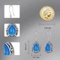 wholesale 925 Sterling Silver Turquoise Blue Agate Teardrop Earrings for Women Western Ethnic Dangling Birthstone Jewelry Gifts-0-4