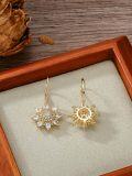 wholesale Gold-Plated 925 Sterling Silver Starburst CZ Dangle Drop Earrings for Women-0-3