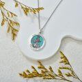 wholesale 925 Sterling Silver Round Genuine Turquoise St. Christopher Pendant Necklace-0-2
