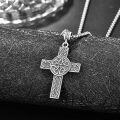 wholesale 925 Sterling Silver Celtic Cross Pendant on Rolo Chain - Irish Knot Protection Jewelry for Men (24) -0-3