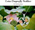 wholesale 925 Sterling Silver Heart-Shaped Lotus Flower and Dragonfly Pendant Necklace for Women's Gifts-0-5