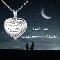 wholesale 925 Sterling Silver Heart Photo Frame I Love You To The Moon And Back Locket Necklace with Pendant for Women Girls s 43cm Chain Length (Silver)-0-6